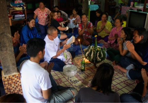 The exchange participants gathered in Na Nong Bong village in Loei Province last Sunday for a traditional baci ceremony. Over 50 villagers came to tie strings on the wrists of the four people traveling to Mexico in order to wish them good luck on their journey. The Lao ritual symbolizes the calling of the khwan, or soul, from wherever it might be roaming, back to the body during a time of transition.